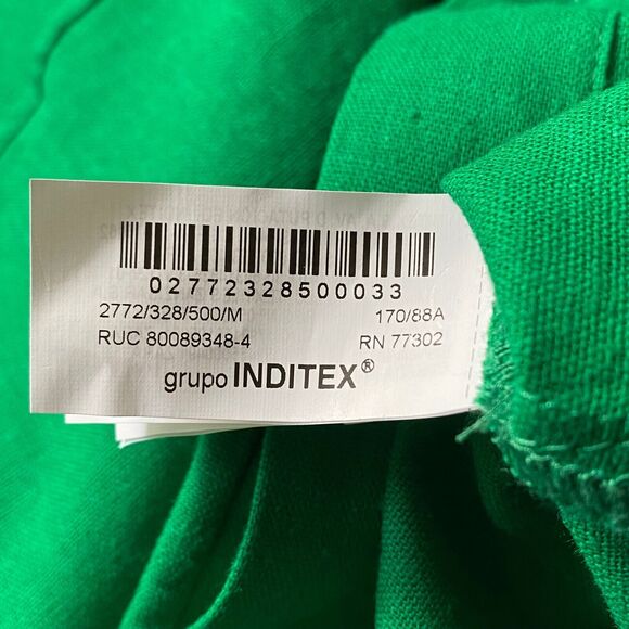 Zara Linen Blend Shirt Women M Shamrock Green 3/4 Kimono Sleeve Button Down NWOT - Picture 9 of 16